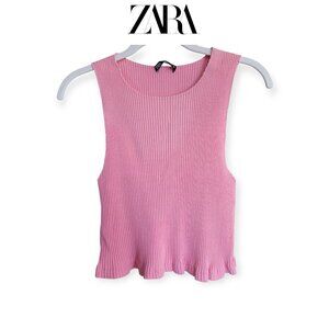 Zara Ribbed Sleeveless Tank Top Millennial Pink Stretchy Size L Fits S M